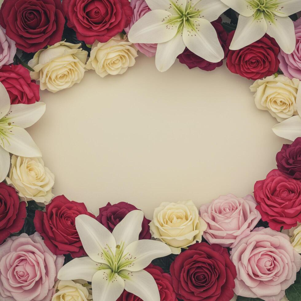 A wreath of roses and lilies on a white background photo