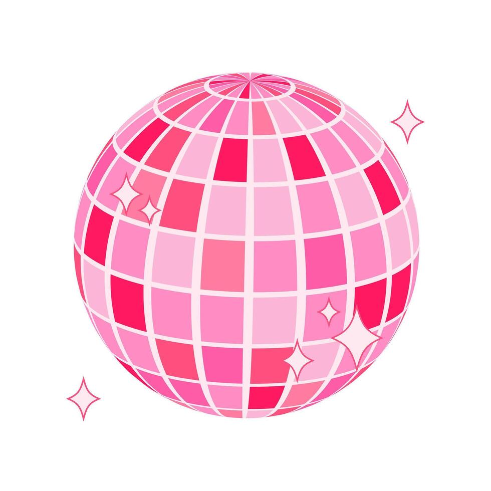 Pink disco ball isolated. Shiny glass globe for retro style party. nostalgic illustration, y2k style vector
