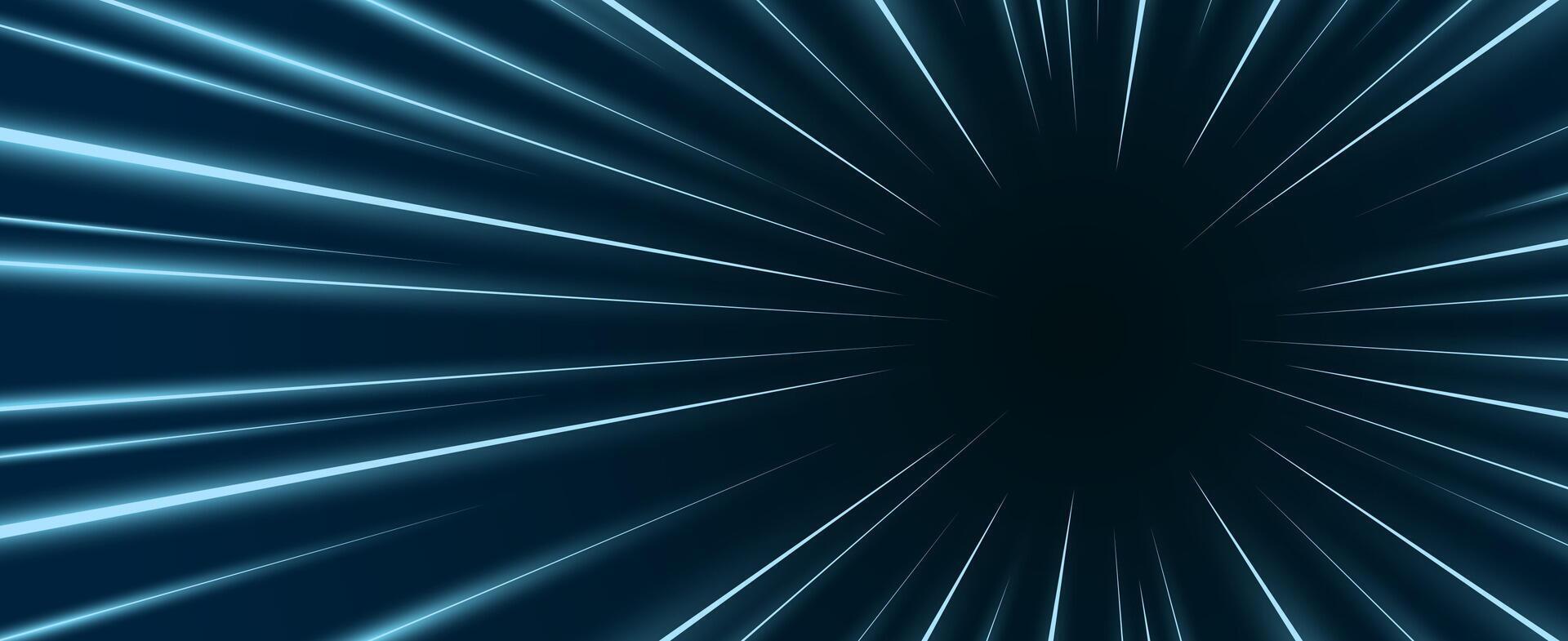 Futuristic motion streaks. Bright radial speed lines glow as they explode from center right, forming a hyperspace travel effect. Ideal for action, sci fi, energy bursts or racing themes. vector