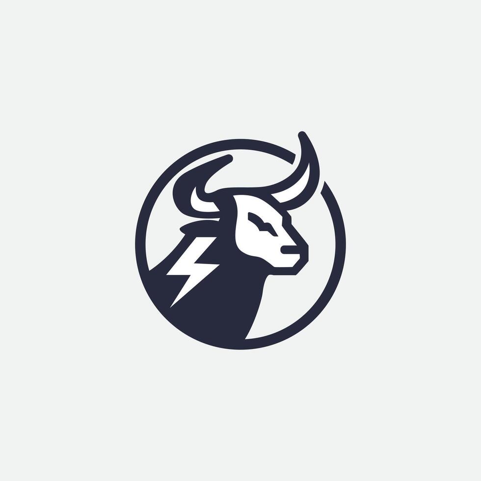 bull buffalo with thunder lightning for strong company logo design vector