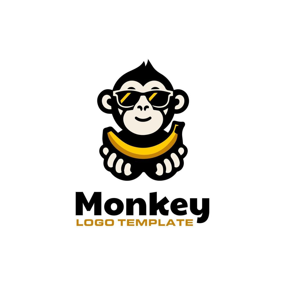 cool monkey holding banana logo design vector