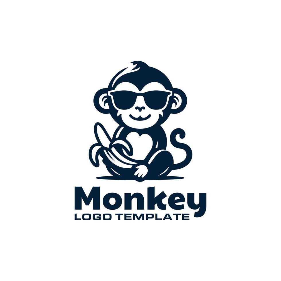 monkey wearing sunglasses while holding banana logo design vector