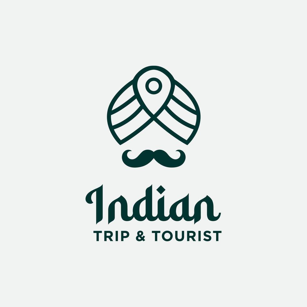 turban hat with pin map location symbol for indian trip vacation logo design vector