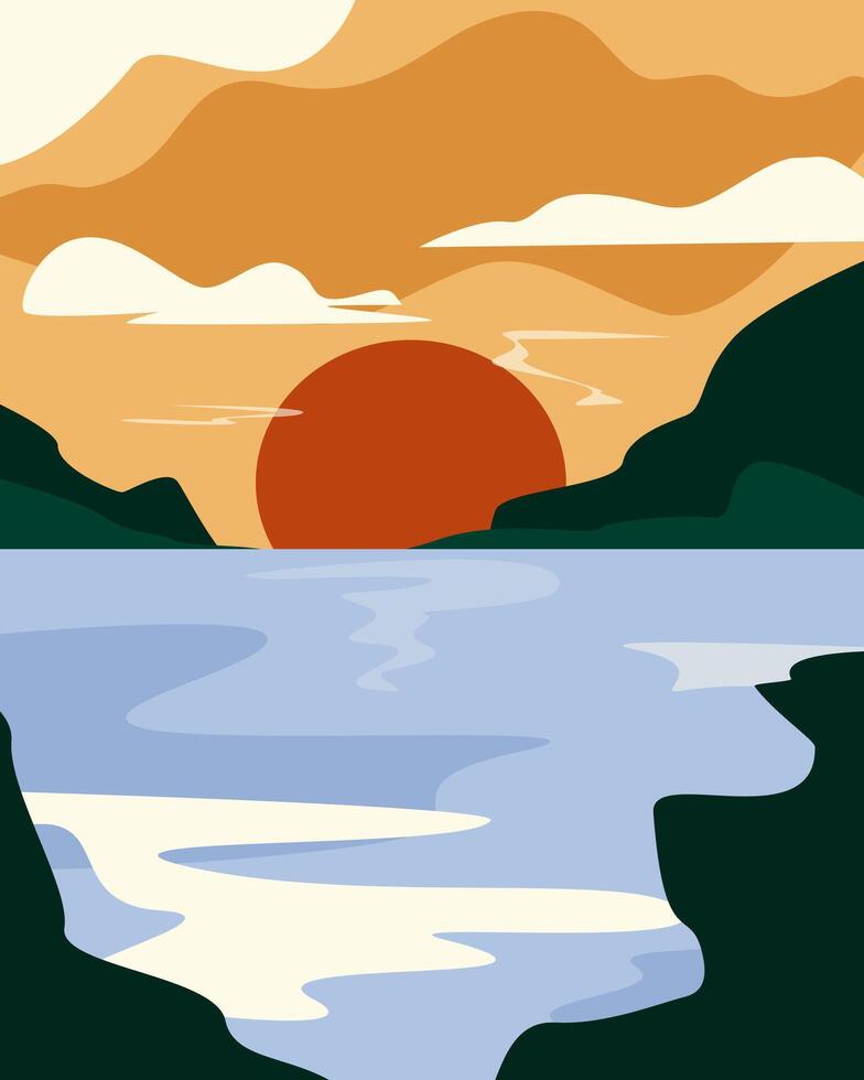 landscape with mountains and lake vector