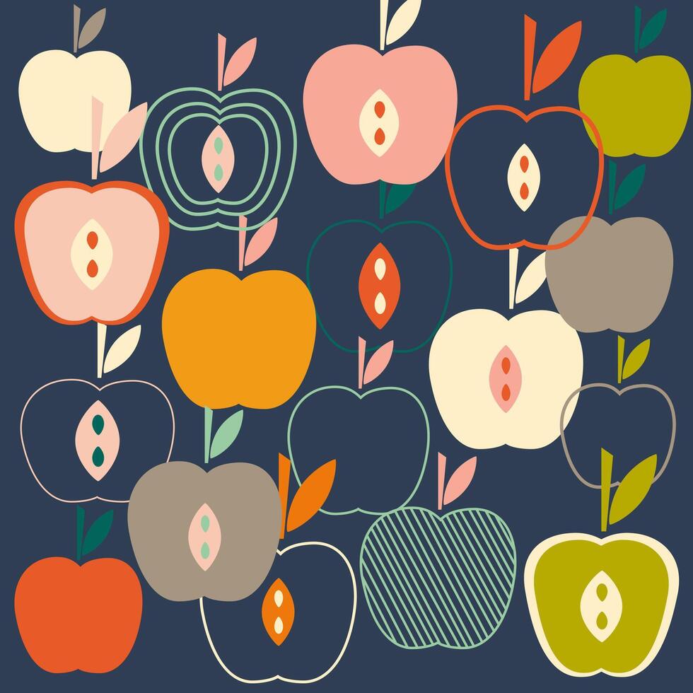 Set of illustrations apples and leaves. vector