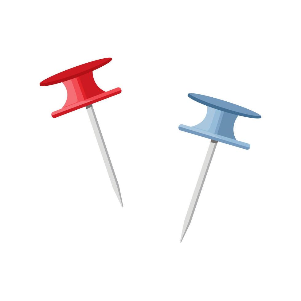 Push pin icons. Thumbtack for note attach collection. Paperclip symbol. A needle for fixing on a board or map. vector