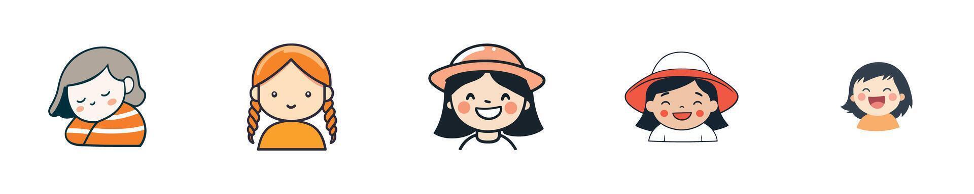 Happy Girls Smiling and Laughing in Cartoon Style vector