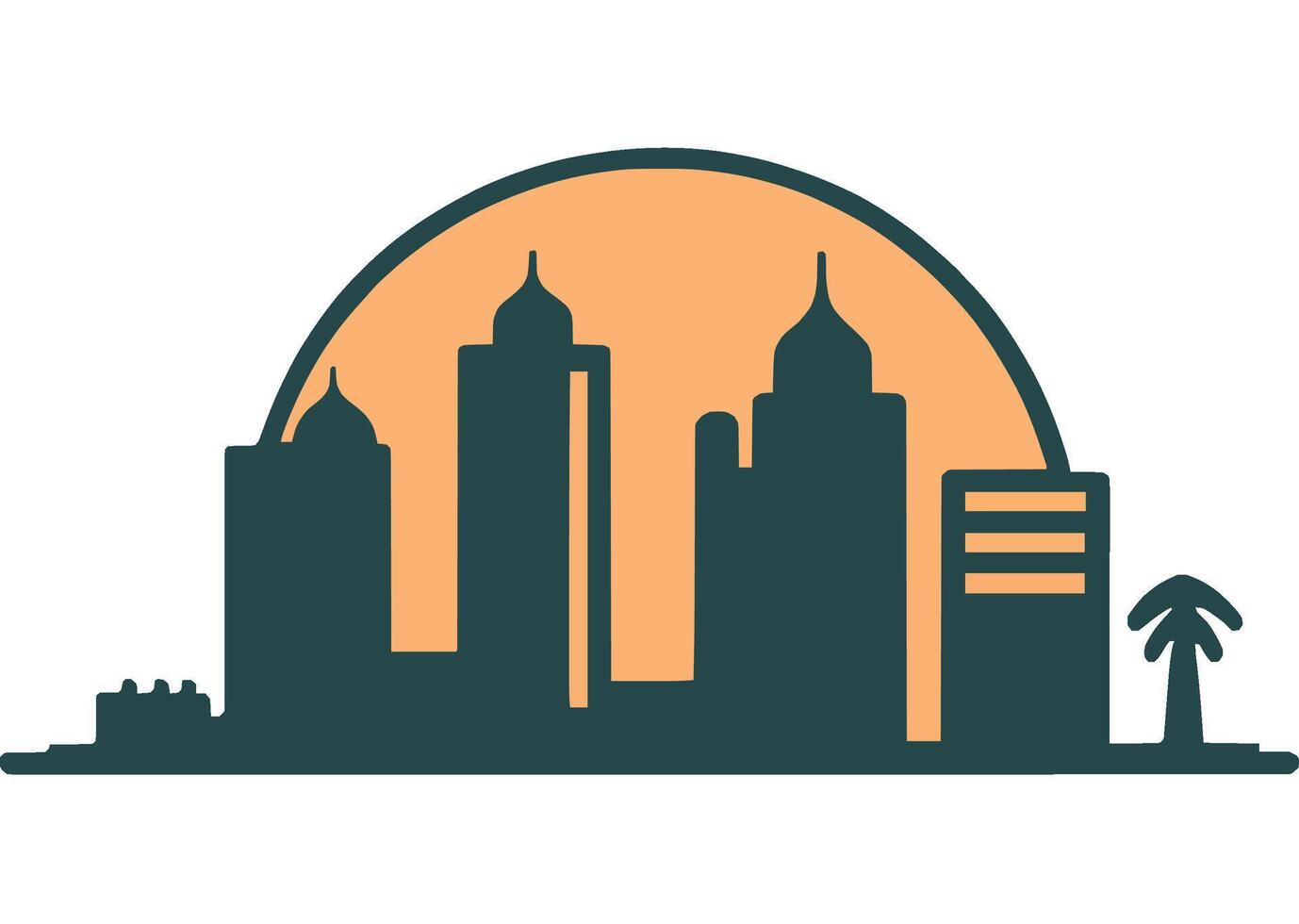 City Skyline with Green and Orange Sun vector