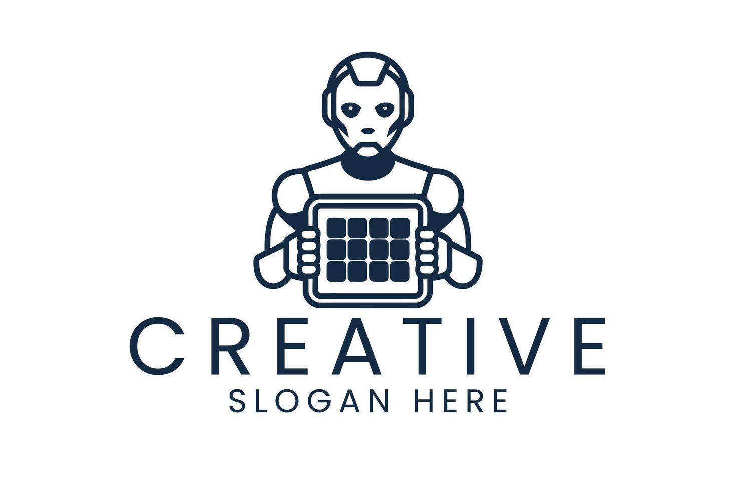 Robot Holding Digital Grid Modern Tech Design ai data icon dark blue shape vector