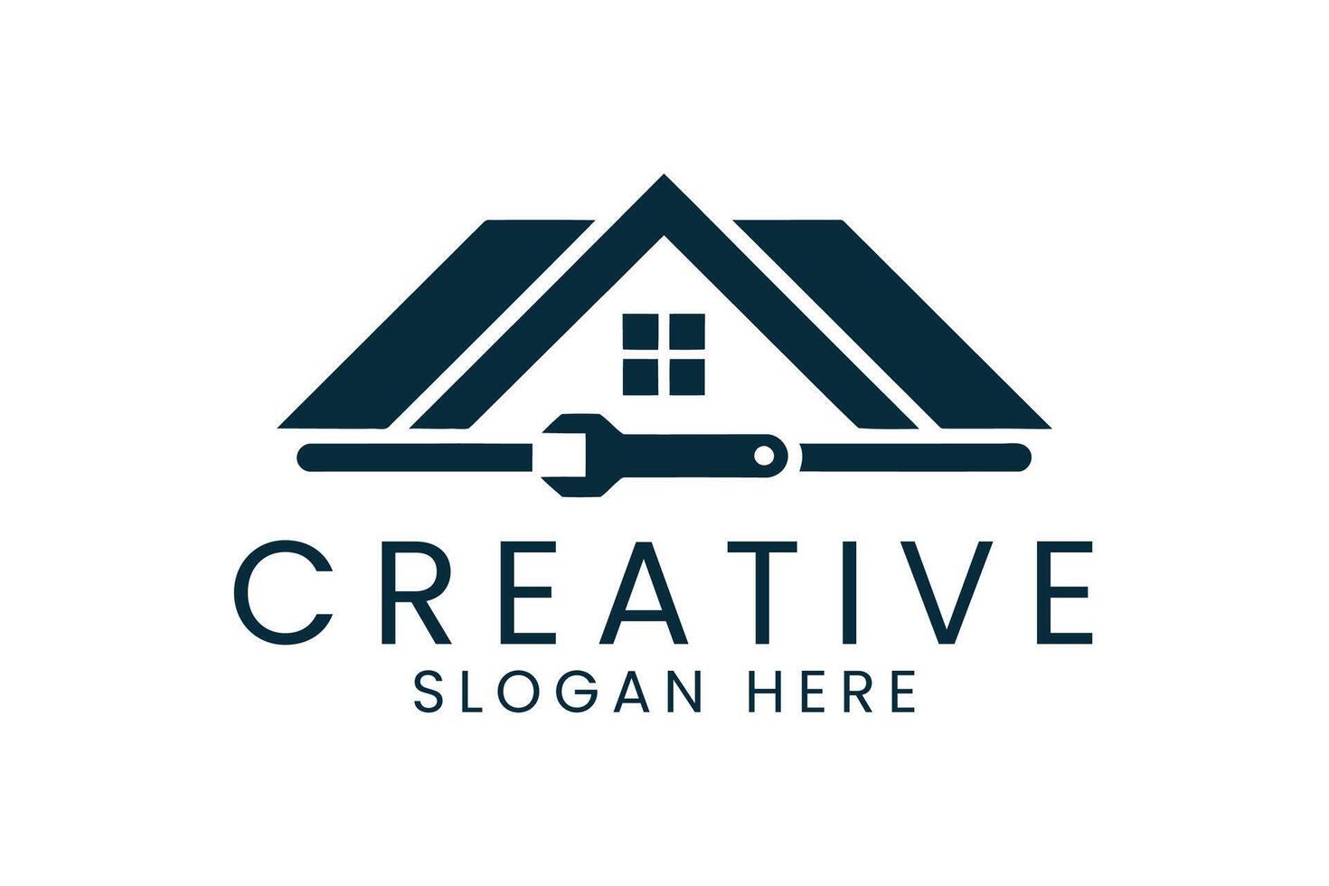 Home Repair Service Design Modern House Wrench key fix tool real icon dark vector
