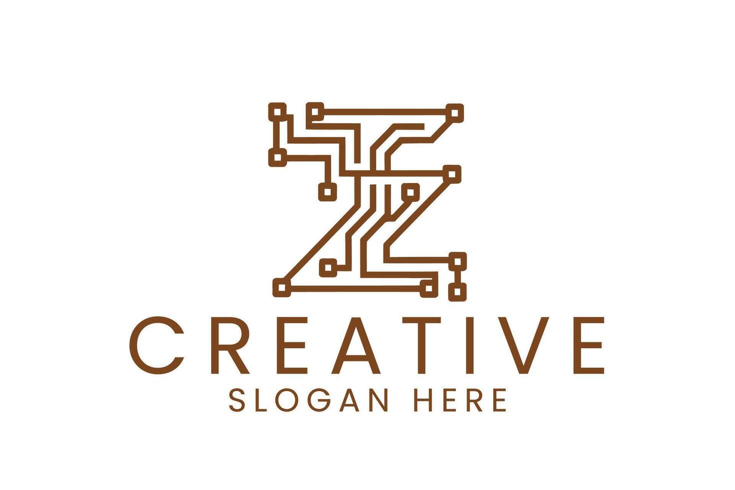 Modern Tech Letter Z Design Creative Branding icon font line style brown vector