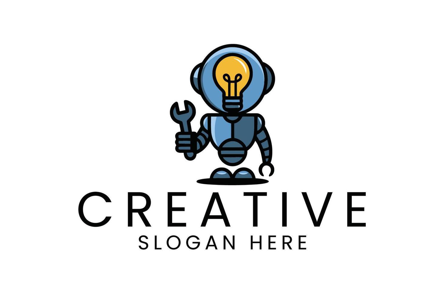 Innovative Robot Mechanic Creative Design Idea AI tool bulb cute icon blue vector