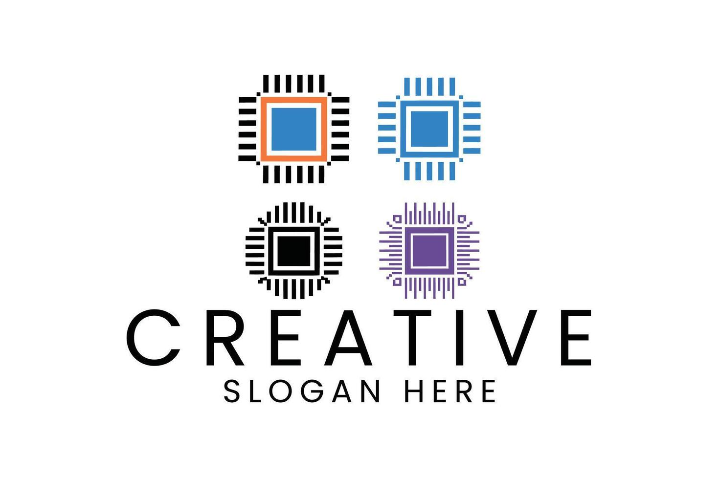 Abstract Technology Design Colorful Microchip icon blue style black clean vector
