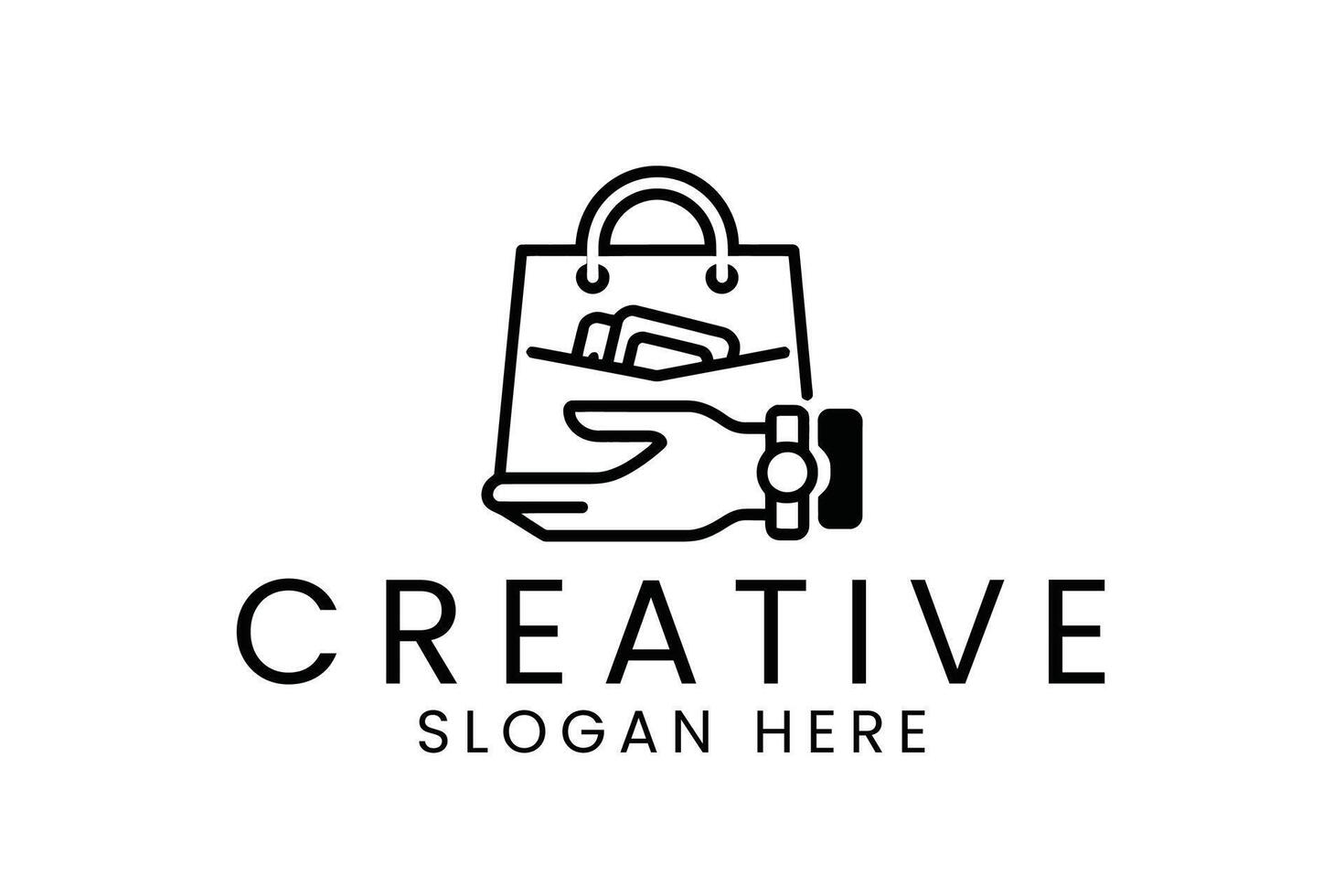 Hand Receiving Shopping Bag Modern Minimalist Design art icon card gift vector