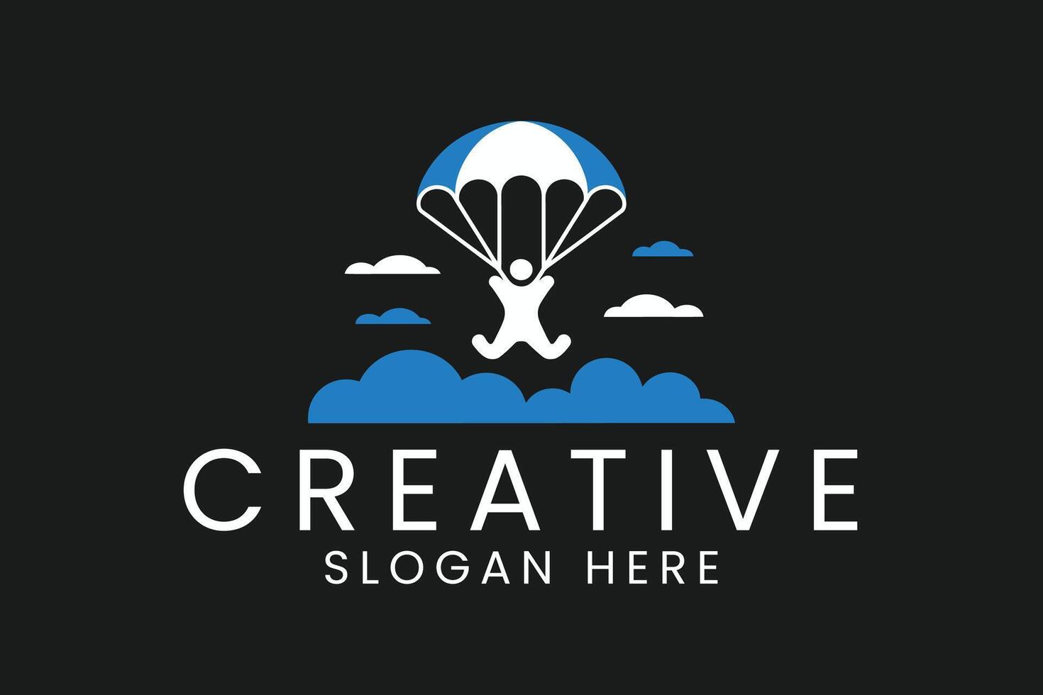 Skydiving Adventure Parachuting Design Graphic man blue jump icon bold flat vector
