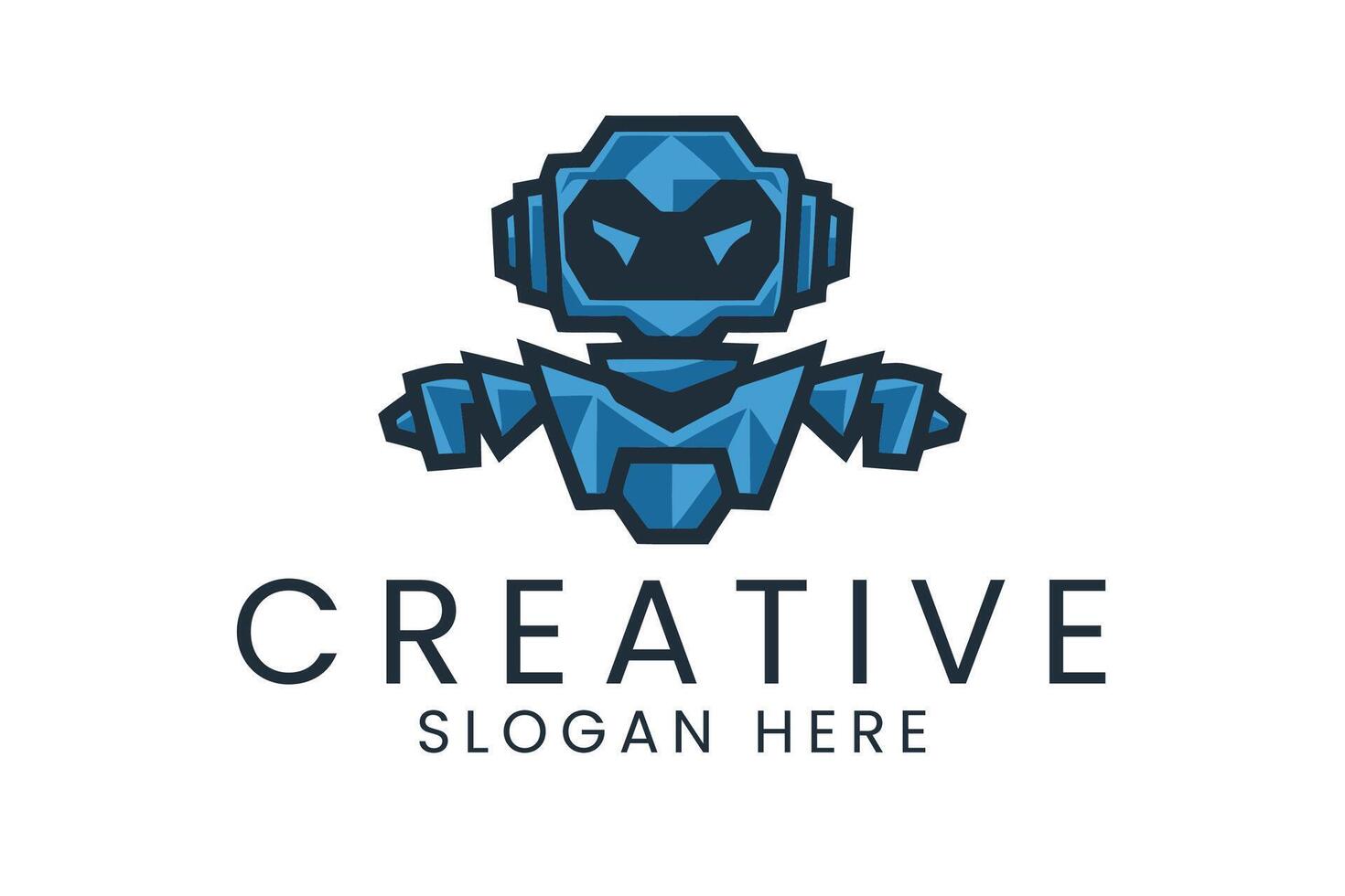 Blue Geometric Robot Design Modern Creative icon game tech cool bold dark vector