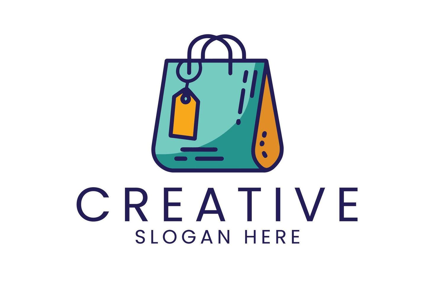 Modern Shopping Bag Design Teal Orange tag art icon sale flat line brand vector