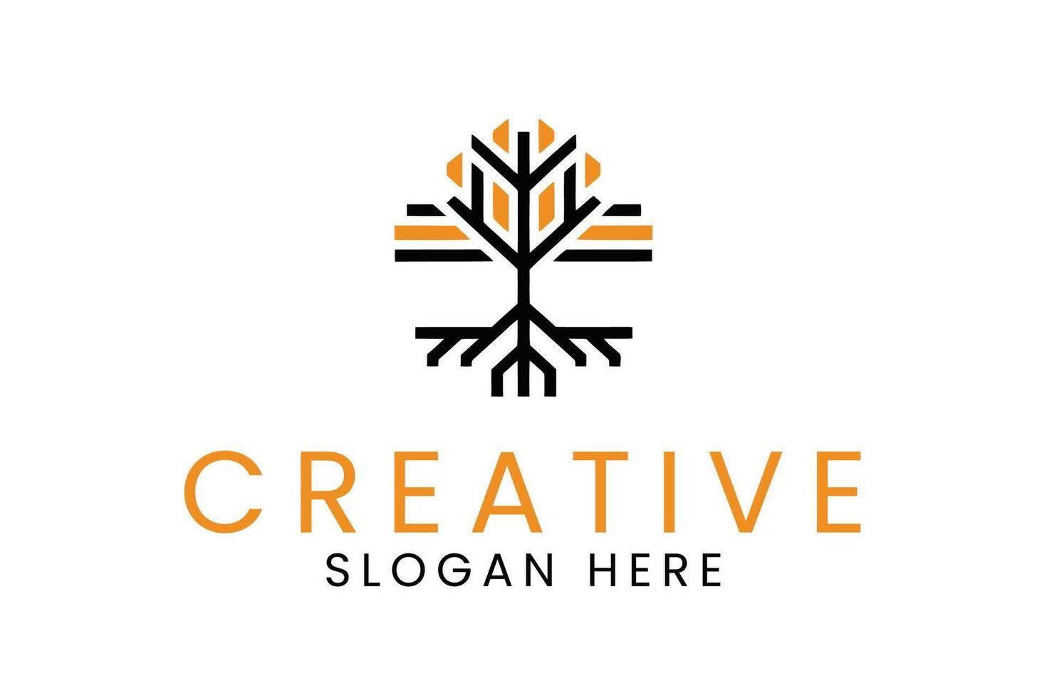 Abstract Tree Design Modern Minimalist Roots art icon line black white vector