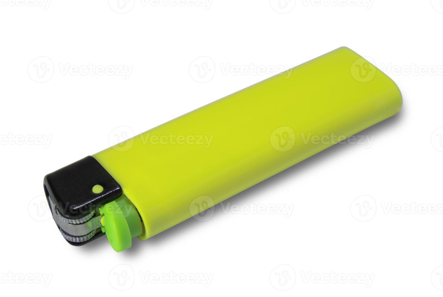 Yellow gas lighter isolated on white background photo