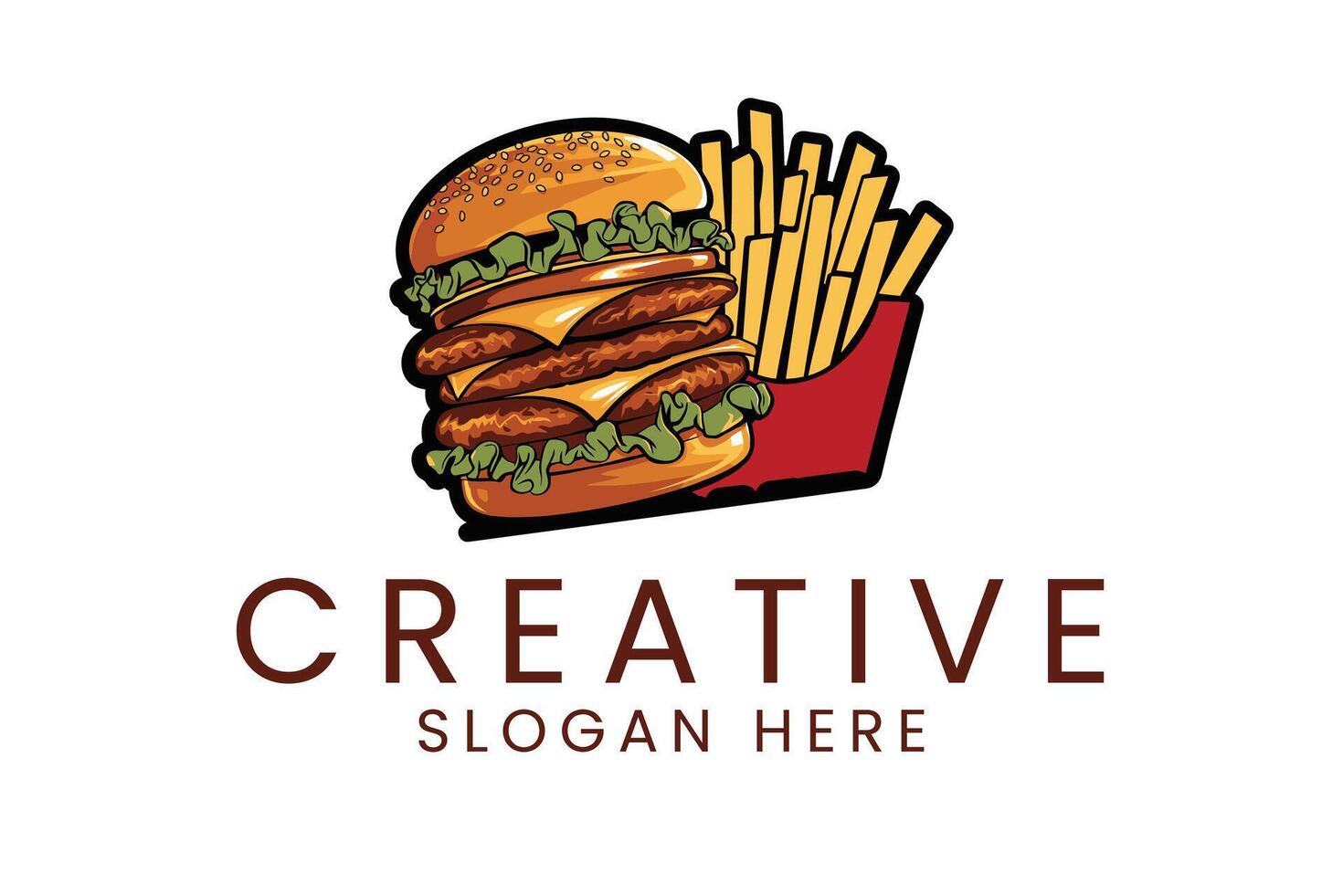 Delicious Triple Burger Fries Fast Food Meal Illustration eat menu cook vector