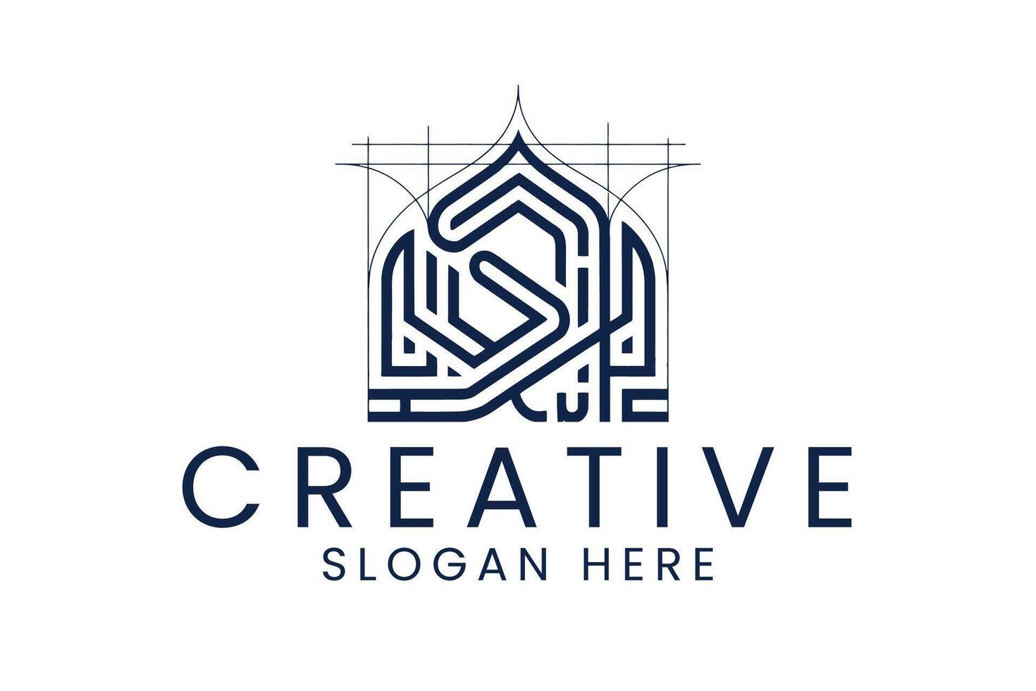 Elegant Geometric Modern Blue Lines art icon home dark navy clean vector
