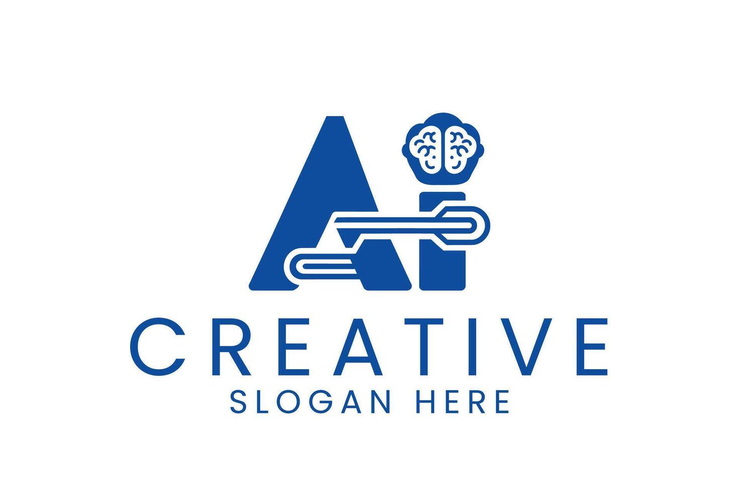 Creative AI Blue Brain Technology Data Icon Deep Idea Smart Modern vector