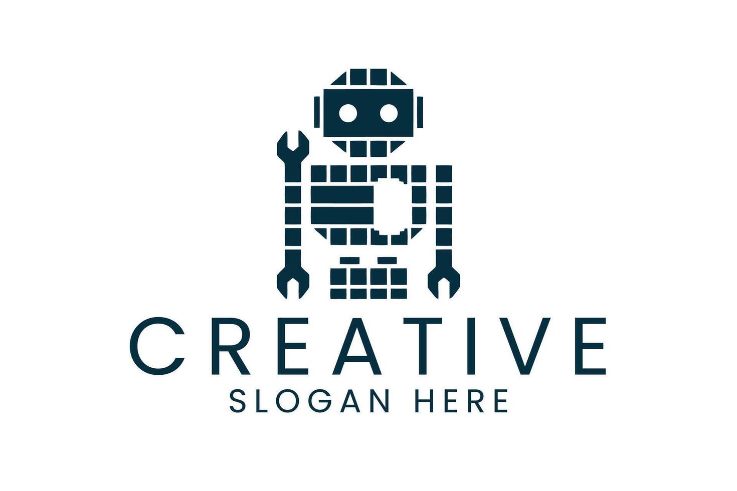 Innovative Robot Mechanic Template icon tool blue dark brand clean vector