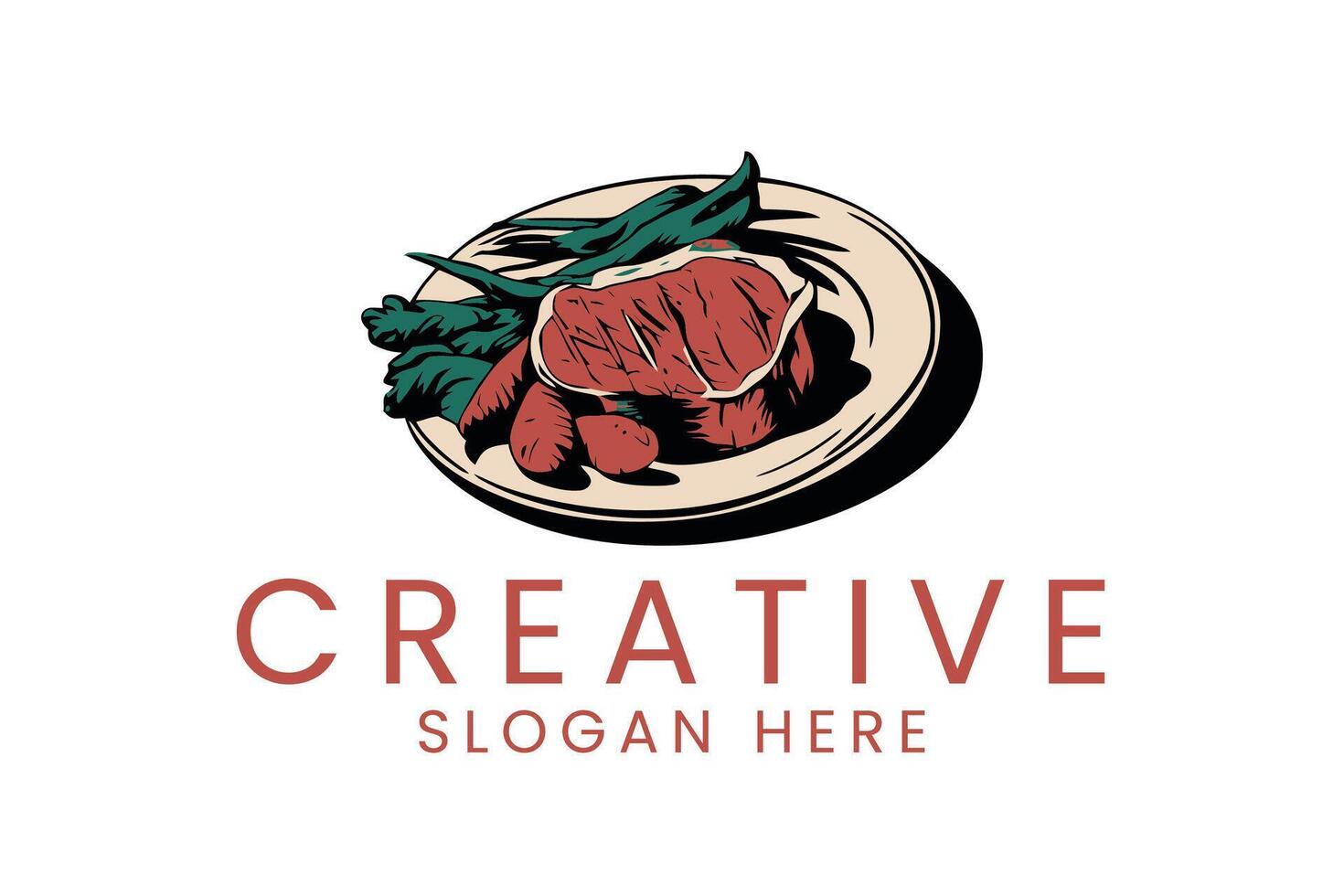 Steak Dinner Plate Delicious Food Illustration red meat beef menu vector
