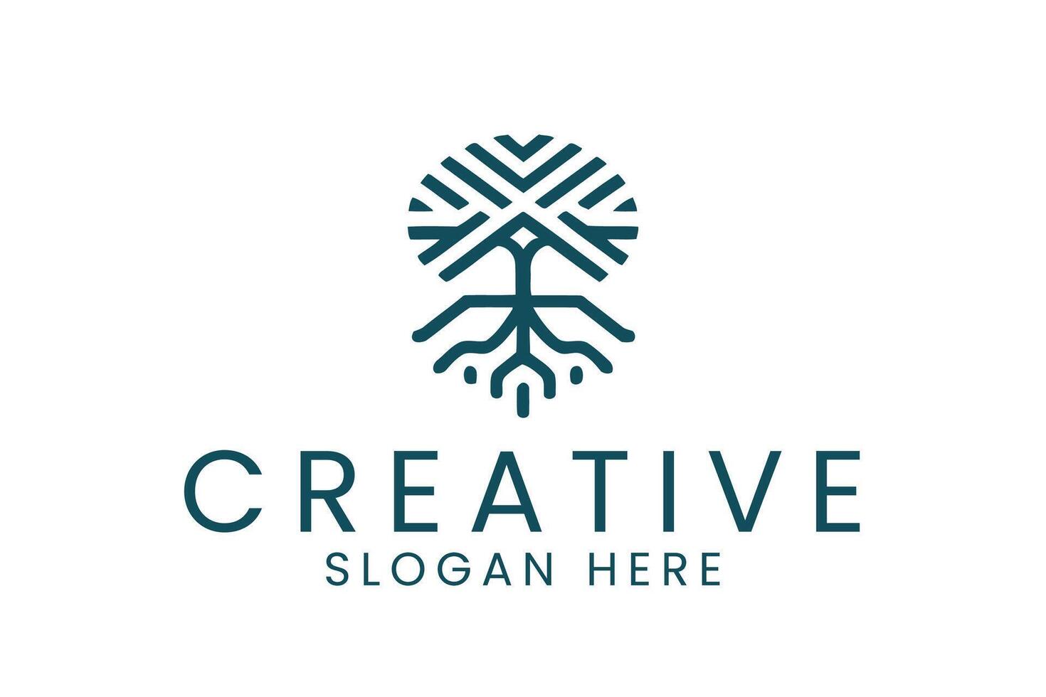 Elegant Minimalist Tree Template art icon line dark blue teal roots vector