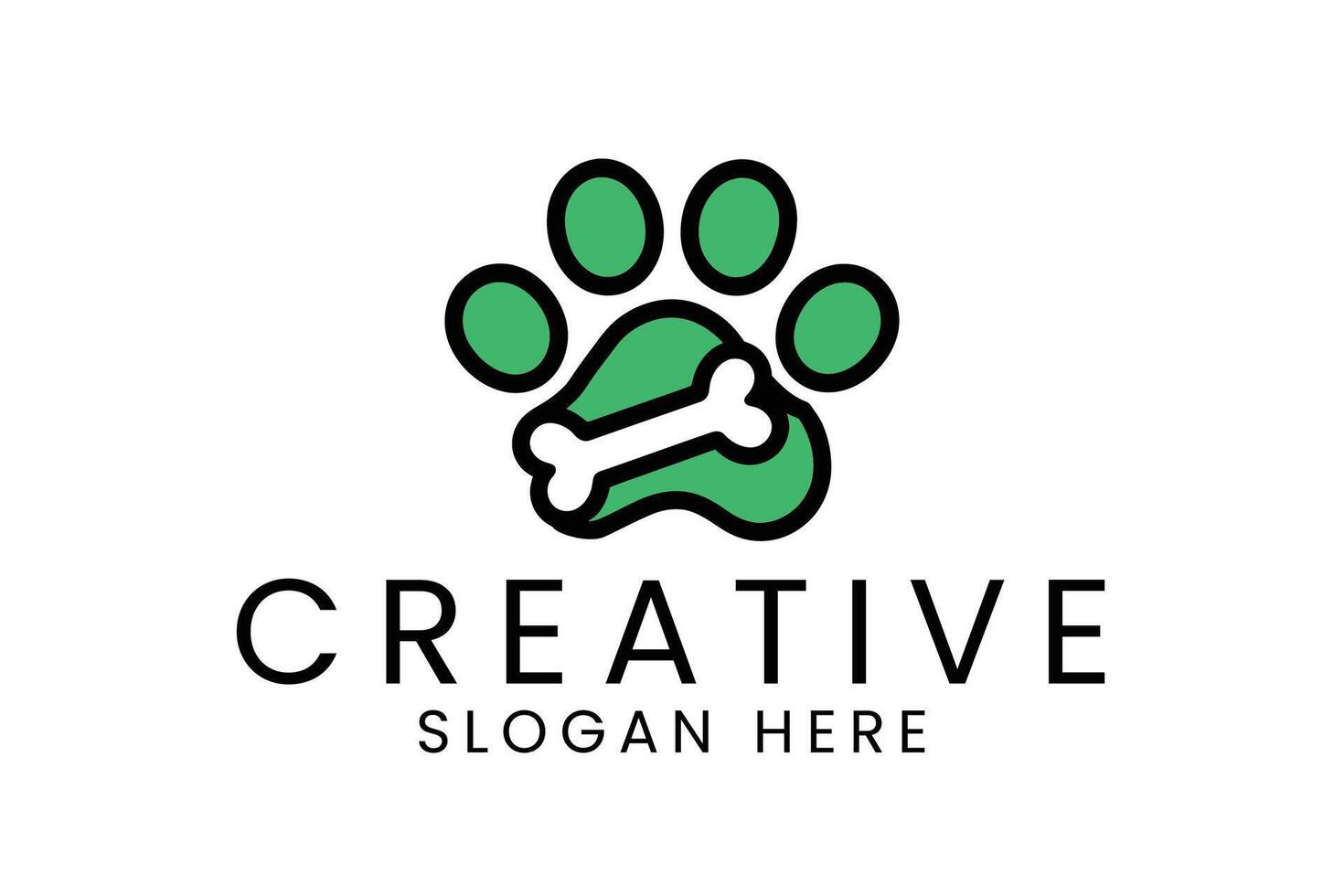 Green Paw Print with Bone Pet Symbol dog cat art icon cute line cute vector