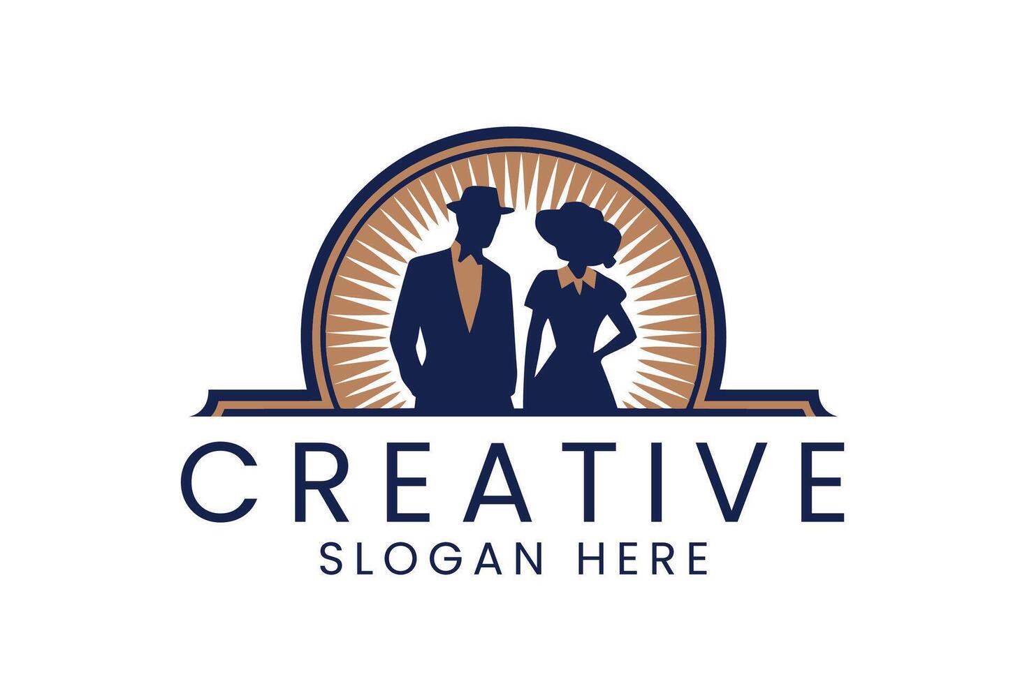 Elegant Couple Vintage Retro Style man art icon gold blue dark woman vector