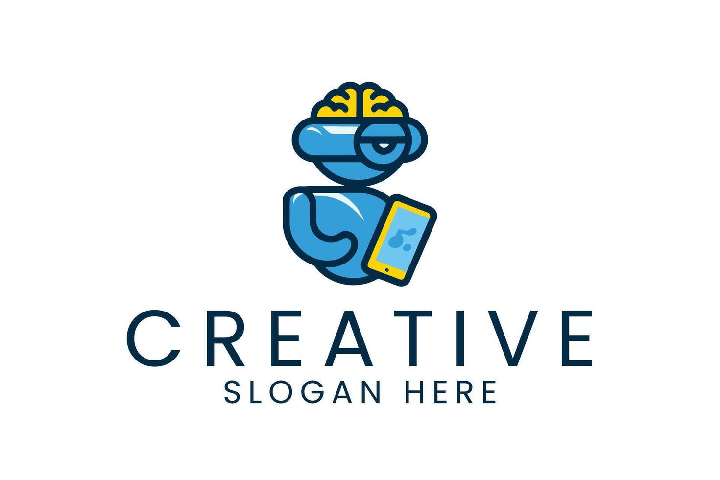 Modern Tech Robot Creative AI Icon blue data bold flat line brain vector