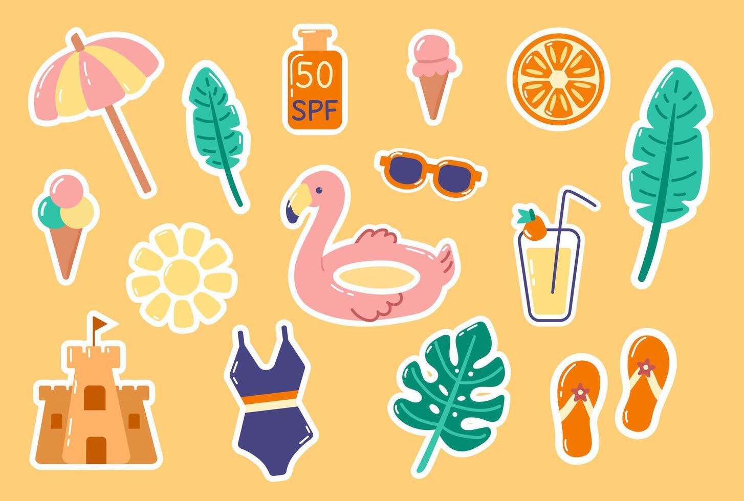 A set of summer beach stickers. illustration vector