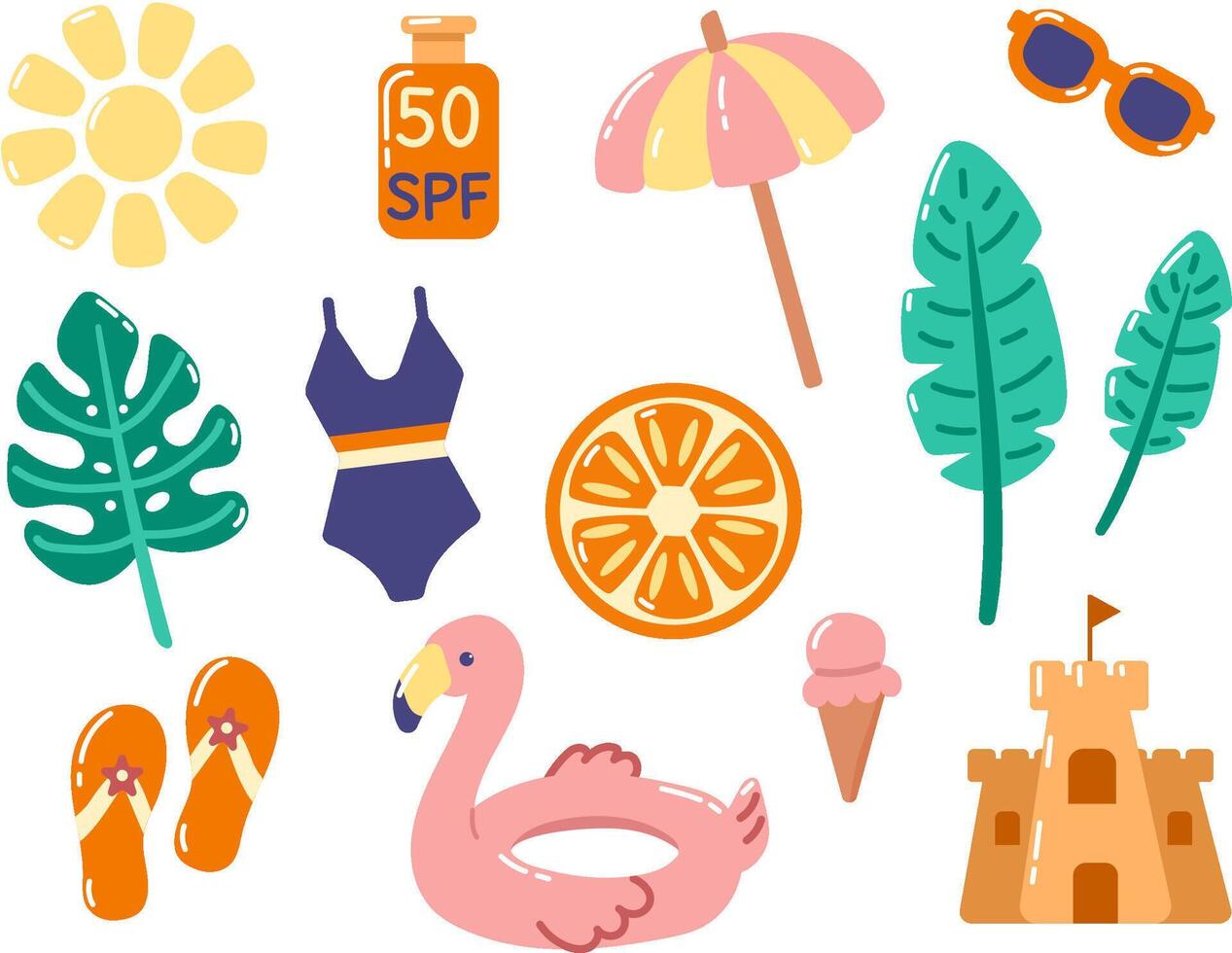 A set of summer stickers on white background. vector