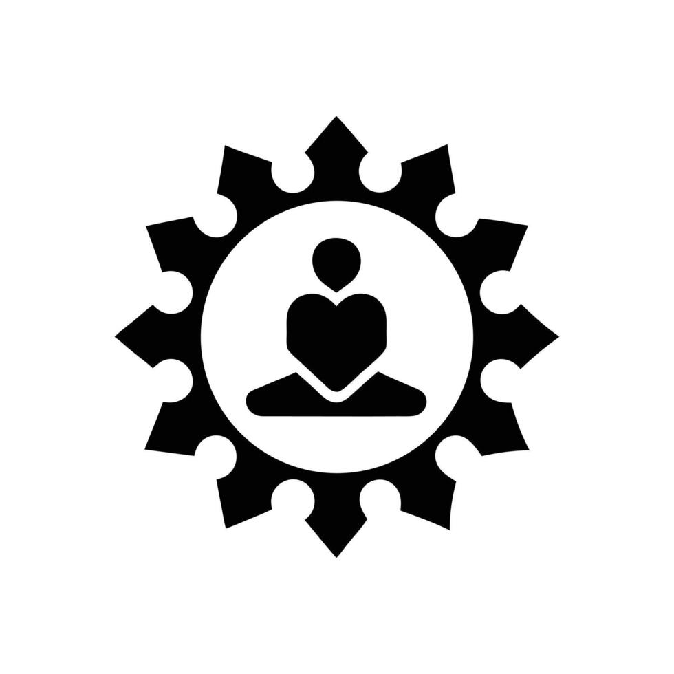 Yoga Wellness Logo Silhouette of Cross Legged Figure with Heart Symbol in Monochrome Circular Design vector