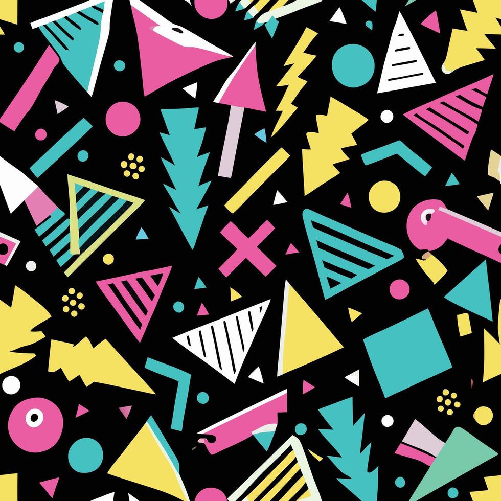 abstract shape seamless pattern in dark background illustration. vector