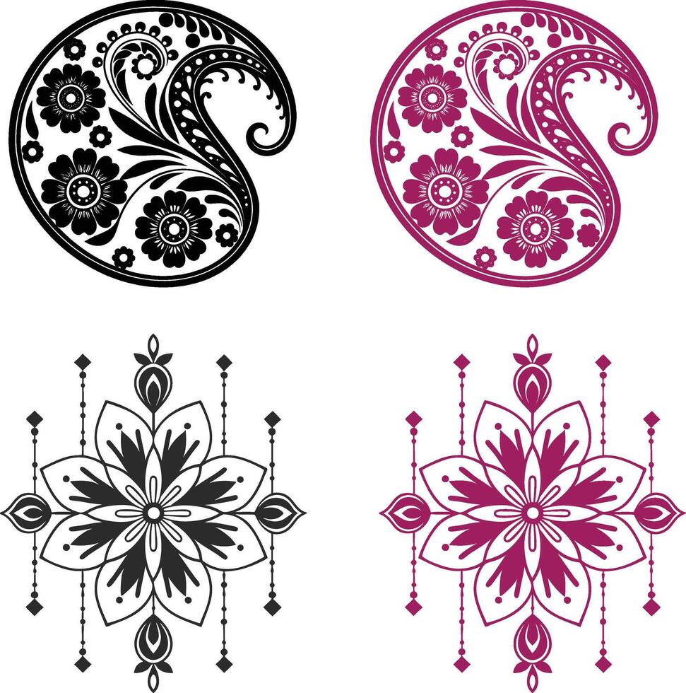 Set of mandala colouring page line art tattoo design new 2025 vector