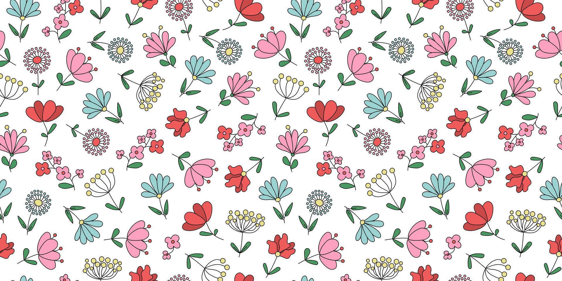 Abstract brightly colored flowers. A floral pattern. Simple plant patterns. Seamless background. vector