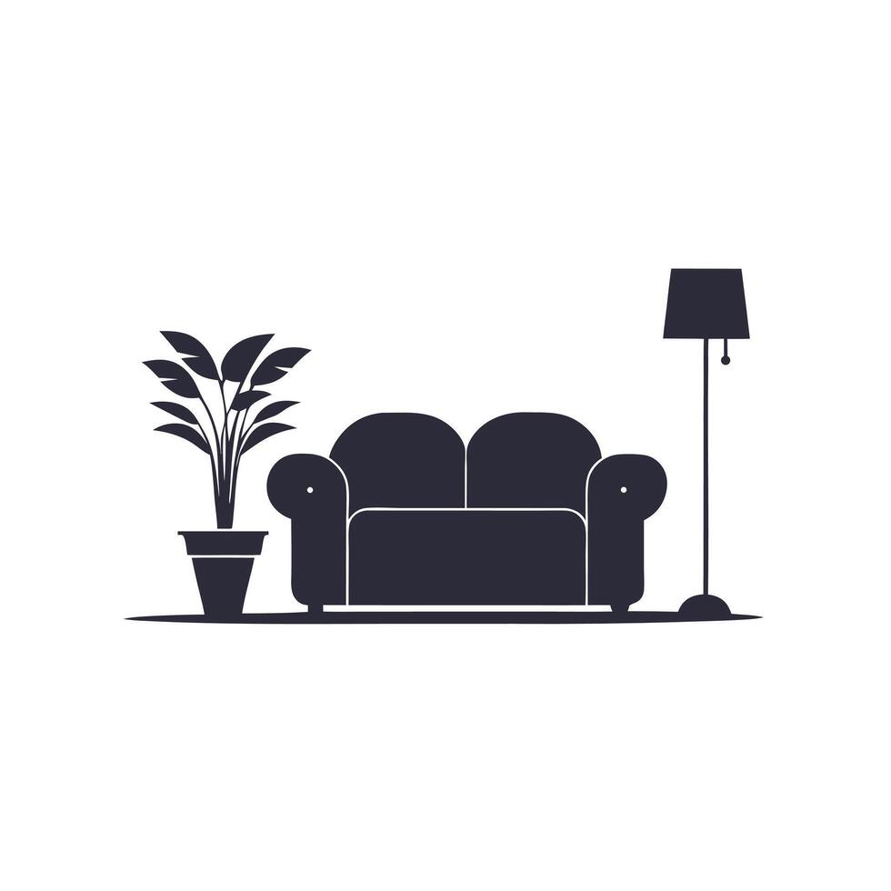 Minimalist Sofa with Plant and Lamp vector