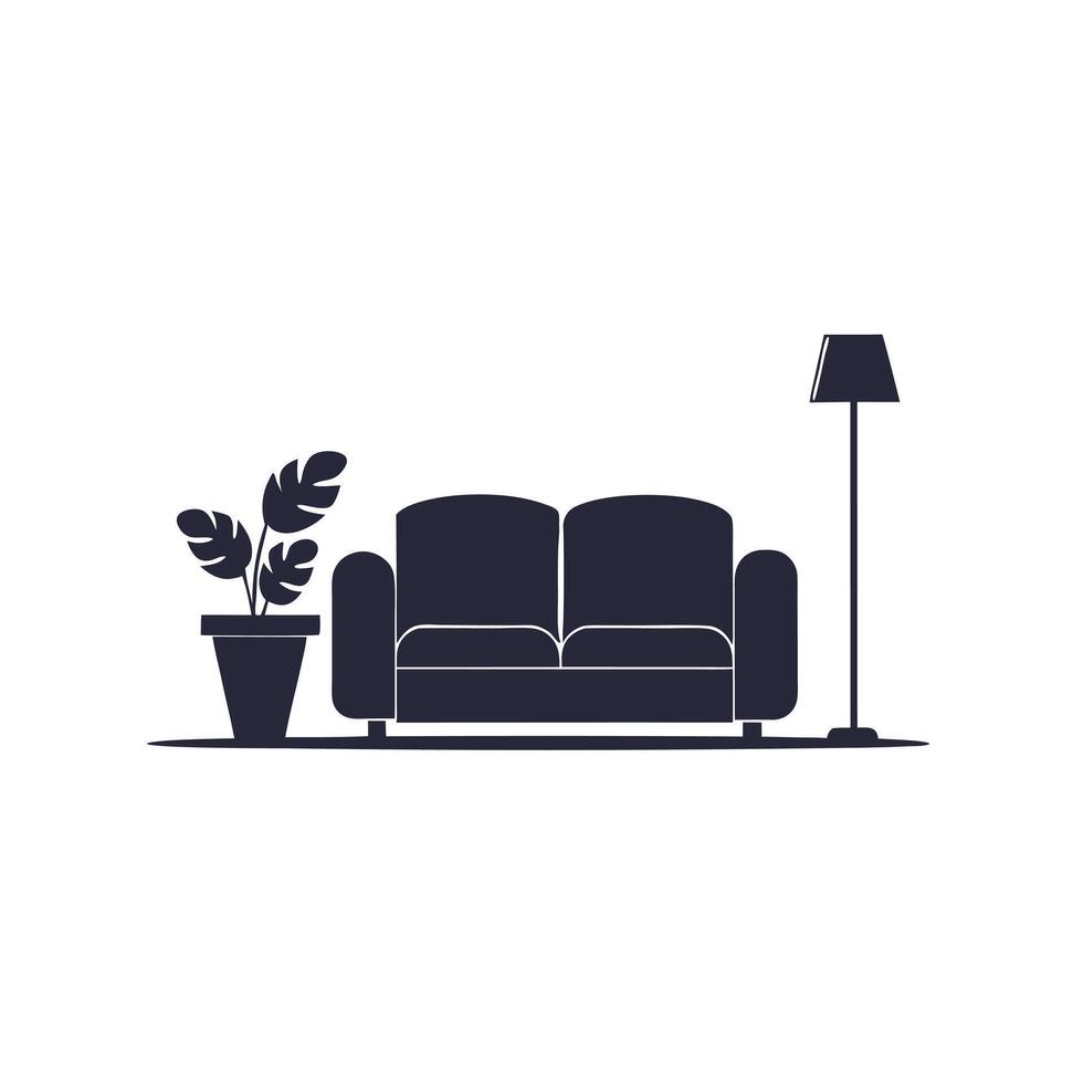 Minimalist Sofa with Plant and Lamp Illustration vector