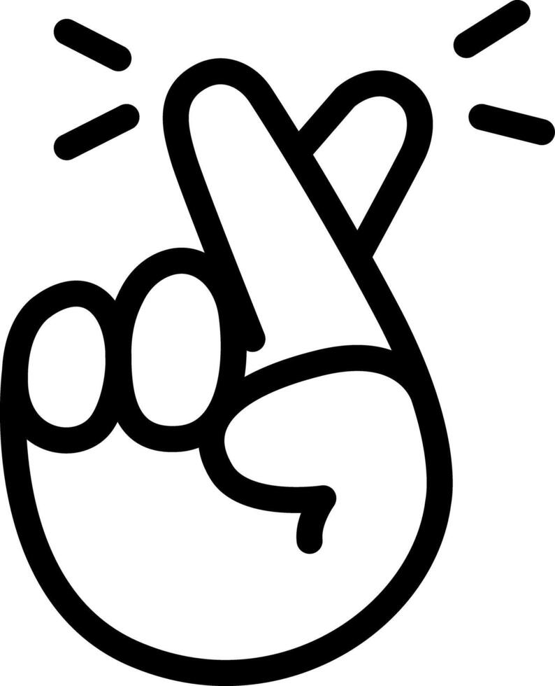 Crossed fingers, Good luck sign Cute Cartoon Hand Logo Icons Outline Black color, Chubby finger emoji sticker sign symbol, editable stroke. vector