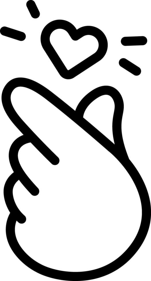 Finger hearts Korean love language Mini heart Cute Cartoon Hand Logo Icons Outline Black color, Chubby finger emoji sticker sign symbol, editable stroke. vector