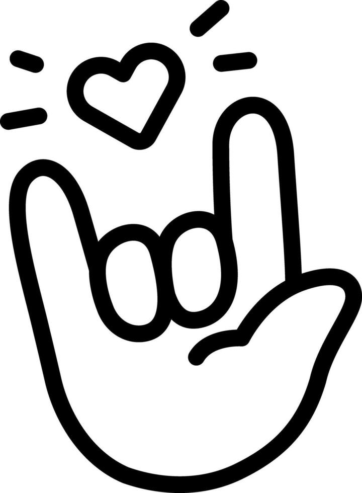 Love hand sign, Heart, I love you Cute Cartoon Hand Logo Icons Outline Black color, Chubby finger emoji sticker sign symbol, editable stroke. vector