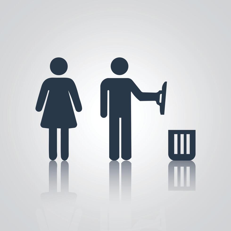 Waste basket icon, man and woman responsibility signs, with a silver background vector