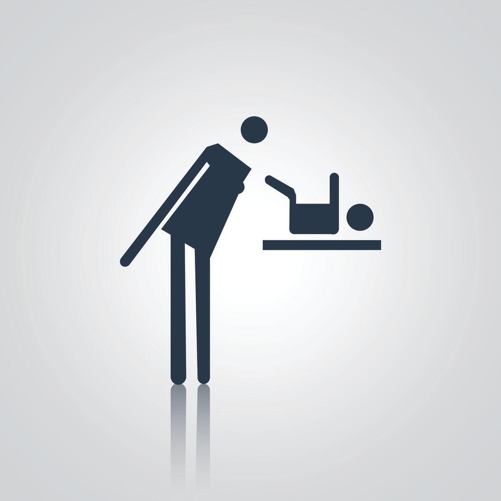 Changing diaper icon, dressing baby icon mother dressing baby, with a silver abstract background vector
