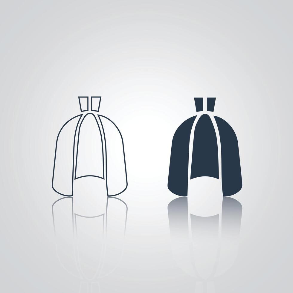 Cape icon, vampire cape sign, with a silver background vector