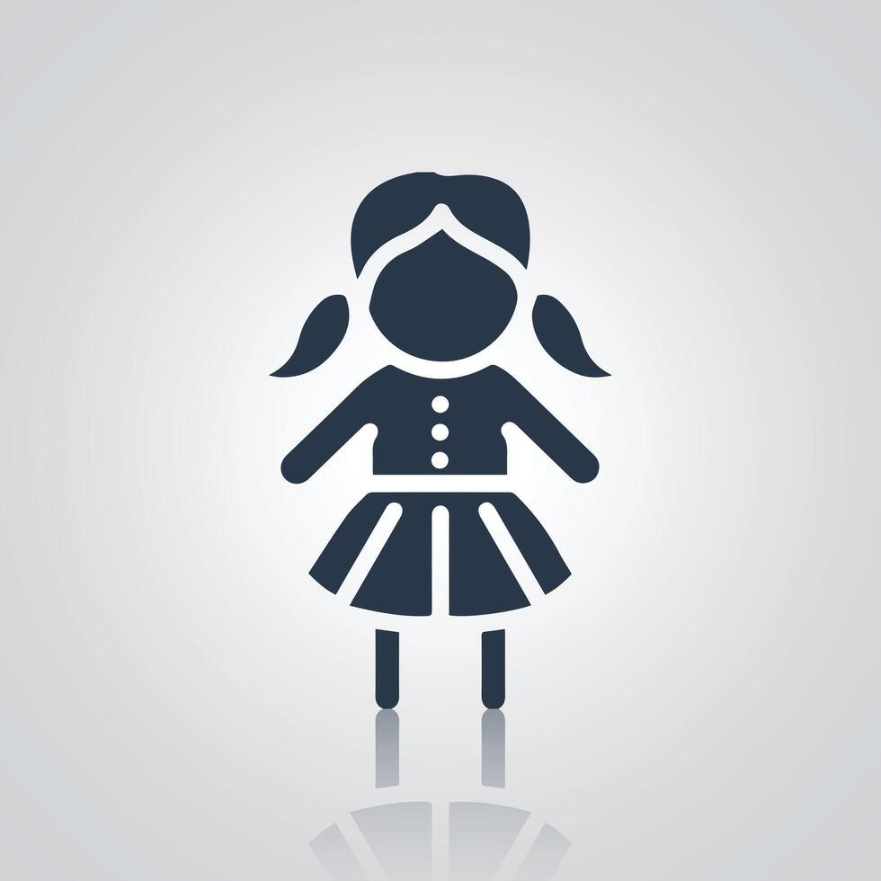 Doll silhouette icon, doll signs with long hair, with a silver background vector