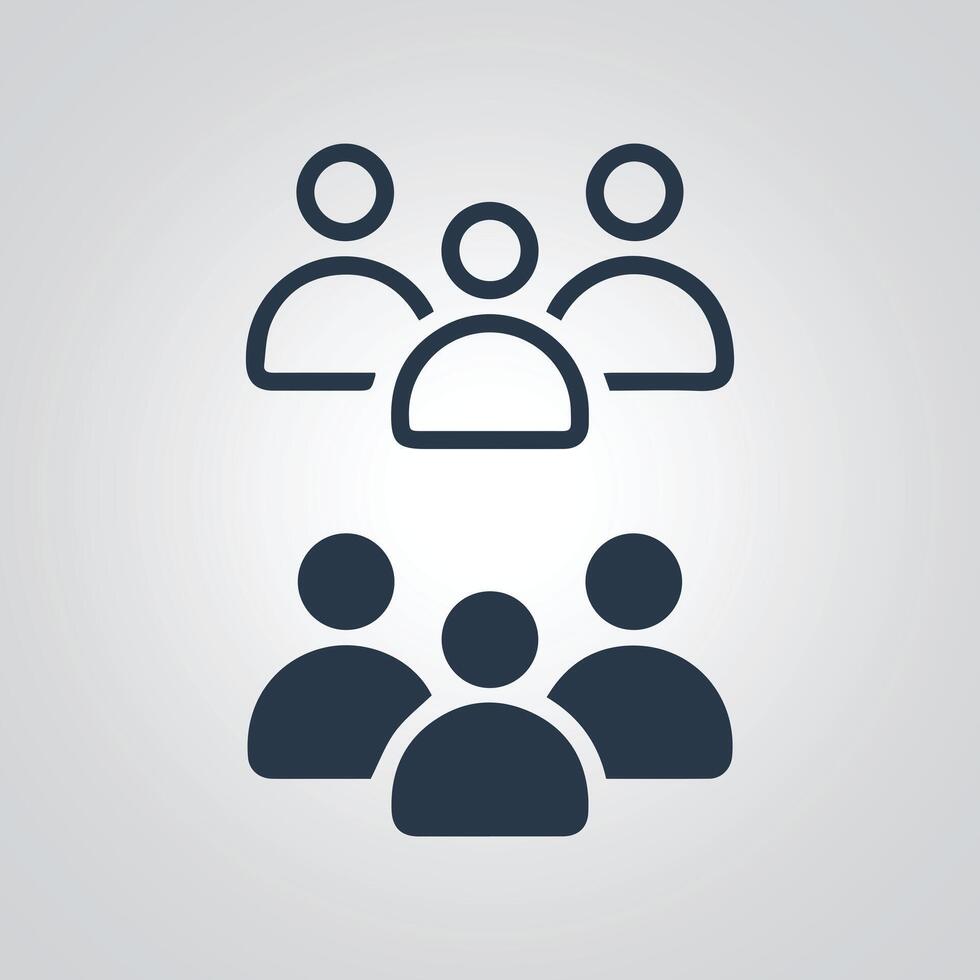 People icon collection, group team icons, signs, and a silver abstract background vector