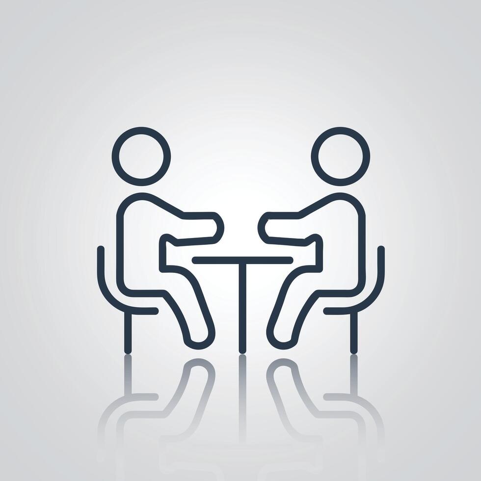 Two people sitting on table icon,People seat at table with a silver background vector