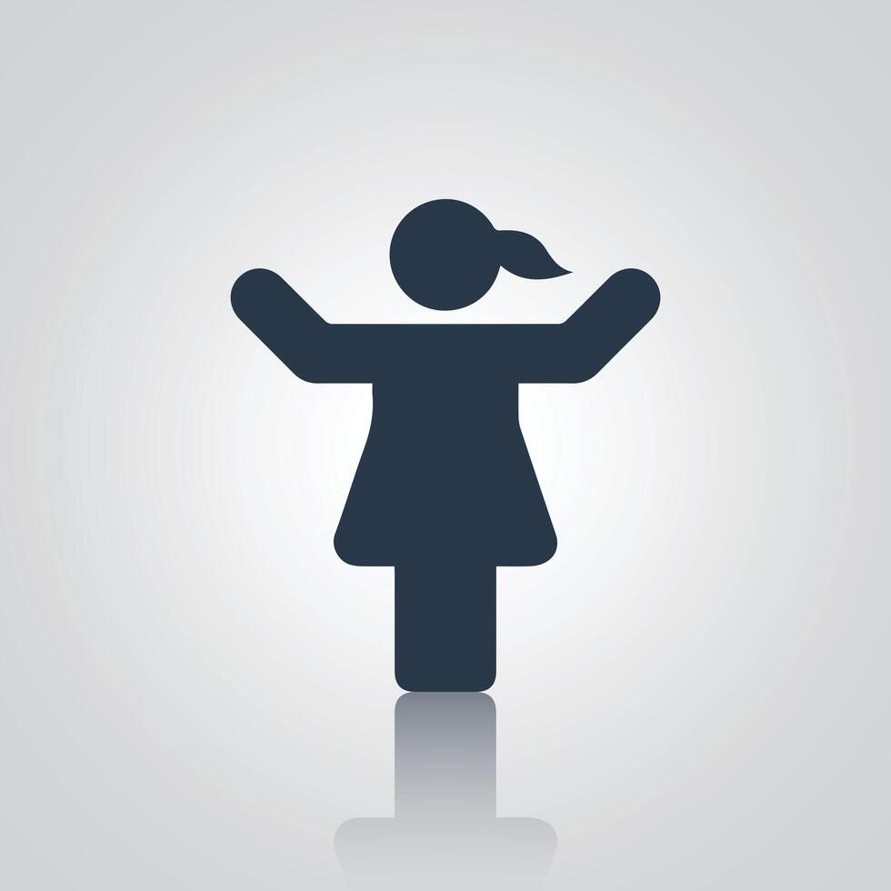 Girl hands up icon. Simple flat style. Woman raised two hands vector